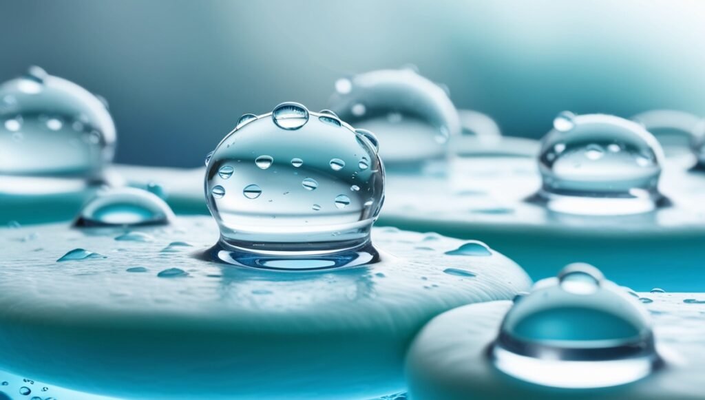 Close-up of hydrated cells with water droplets symbolizing the improved hydration benefits of drinking alkaline water