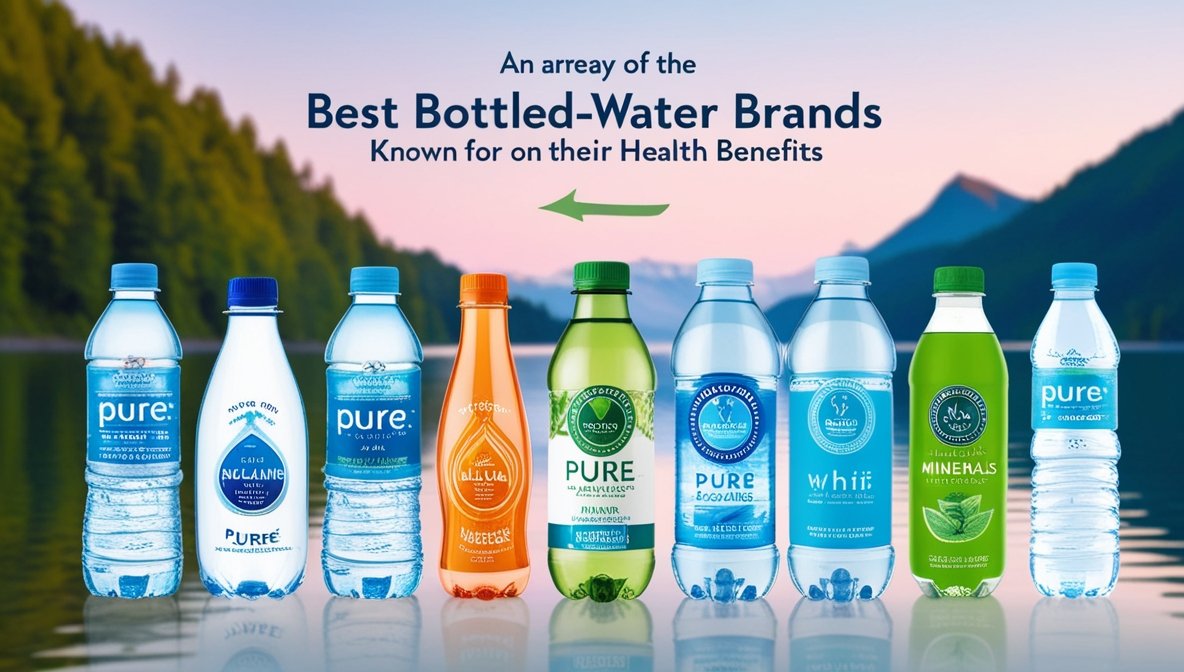 An assortment of the best bottled water brands highlighting purity and health benefits in a serene natural setting.