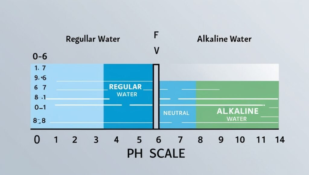 Alkaline Water Benefits: pH scale showing difference between alkaline water and regular water for health