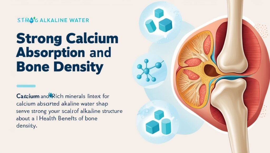 A visual representation of strong bones supported by calcium absorption, highlighting the benefits of drinking alkaline water for bone health.